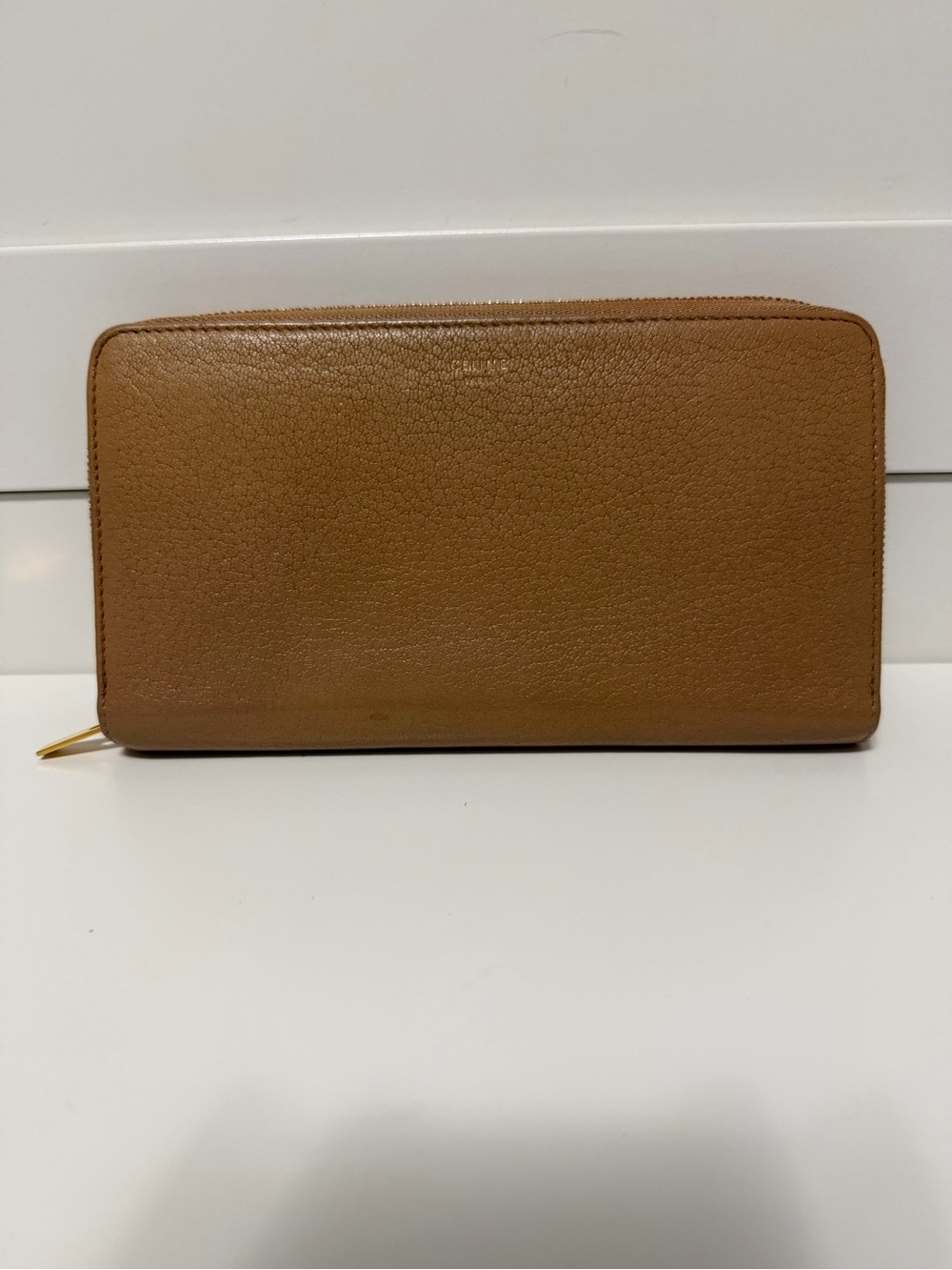 Celine Tan Grained leather zippy wallet